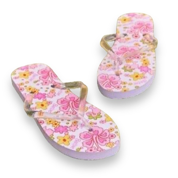 Barbie X Forever 21 Women's Pink White Clear Floral Flip Flops Sandals L New - Picture 1 of 5